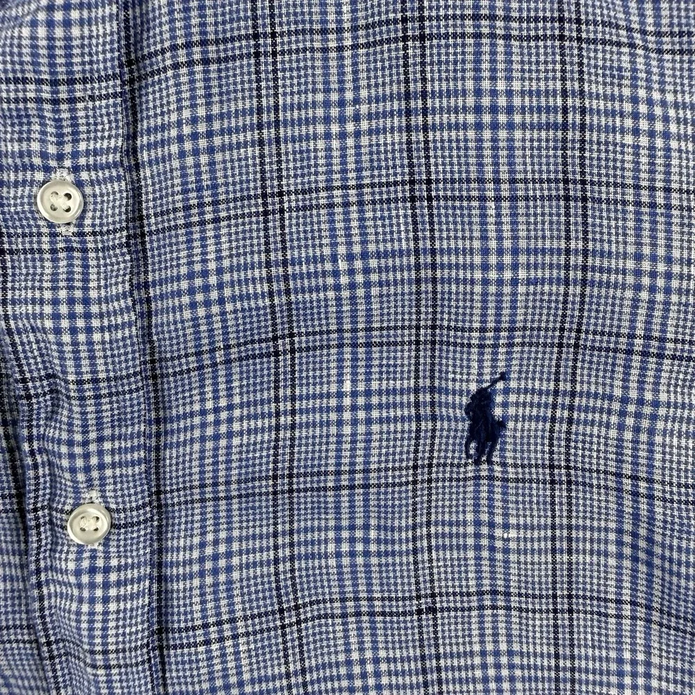 Polo Ralph Lauren Ocean Wash Linen Blue Plaid Button Down Shirt Blue Mens Medium